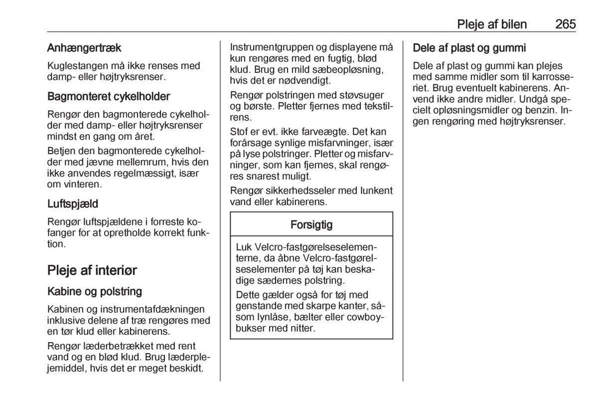 manual  Opel Zafira C Tourer Bilens instruktionsbog / page 267