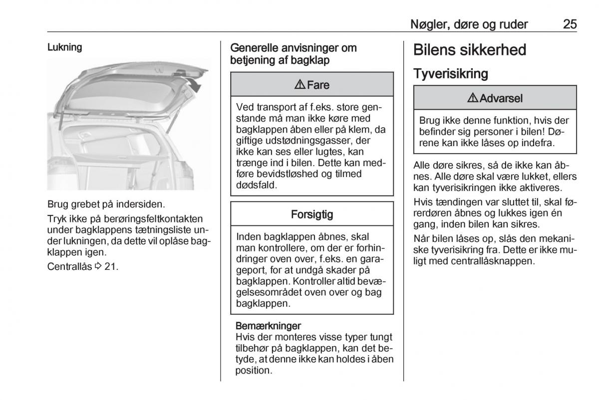 manual  Opel Zafira C Tourer Bilens instruktionsbog / page 27