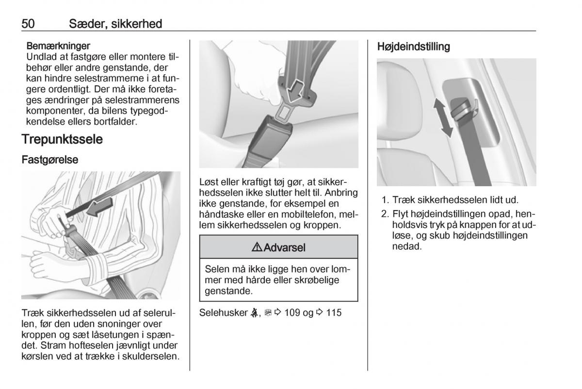 manual  Opel Zafira C Tourer Bilens instruktionsbog / page 52