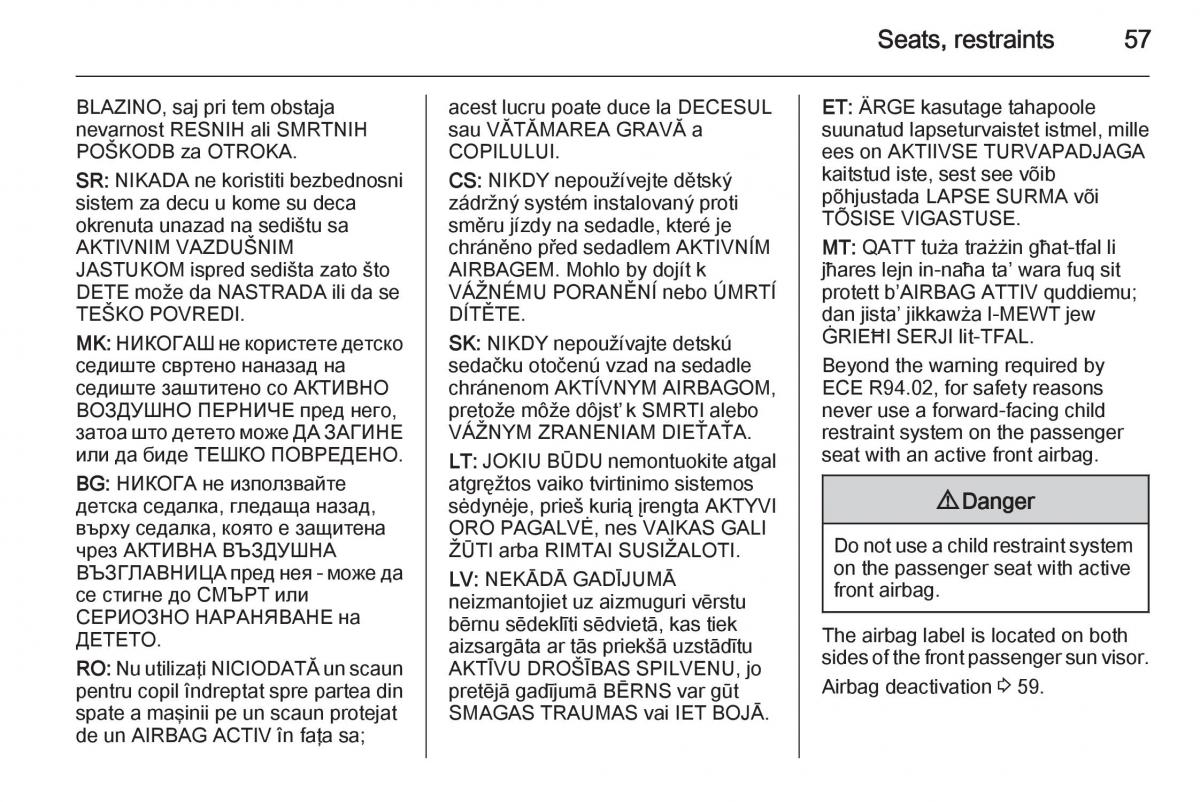 Opel Zafira C Tourer owners manual / page 59