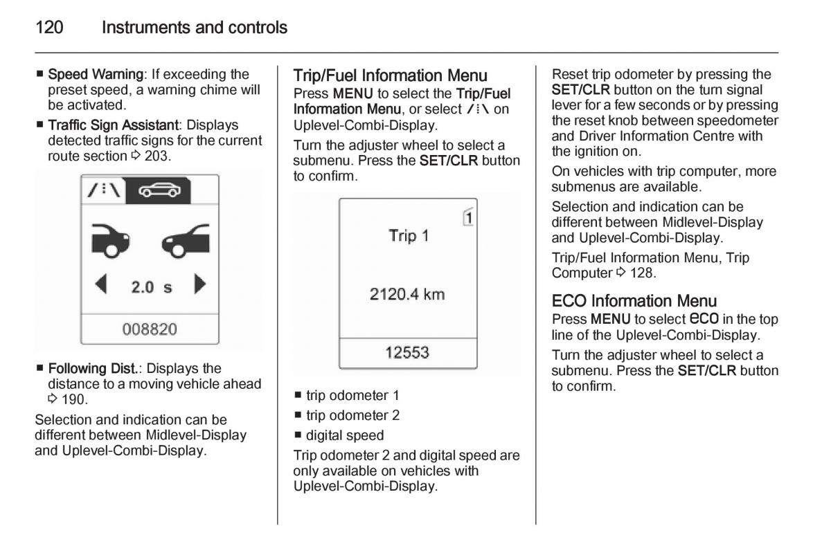 Opel Zafira C Tourer owners manual / page 122