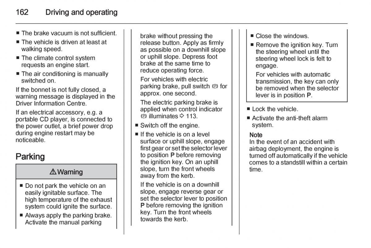 Opel Zafira C Tourer owners manual / page 164