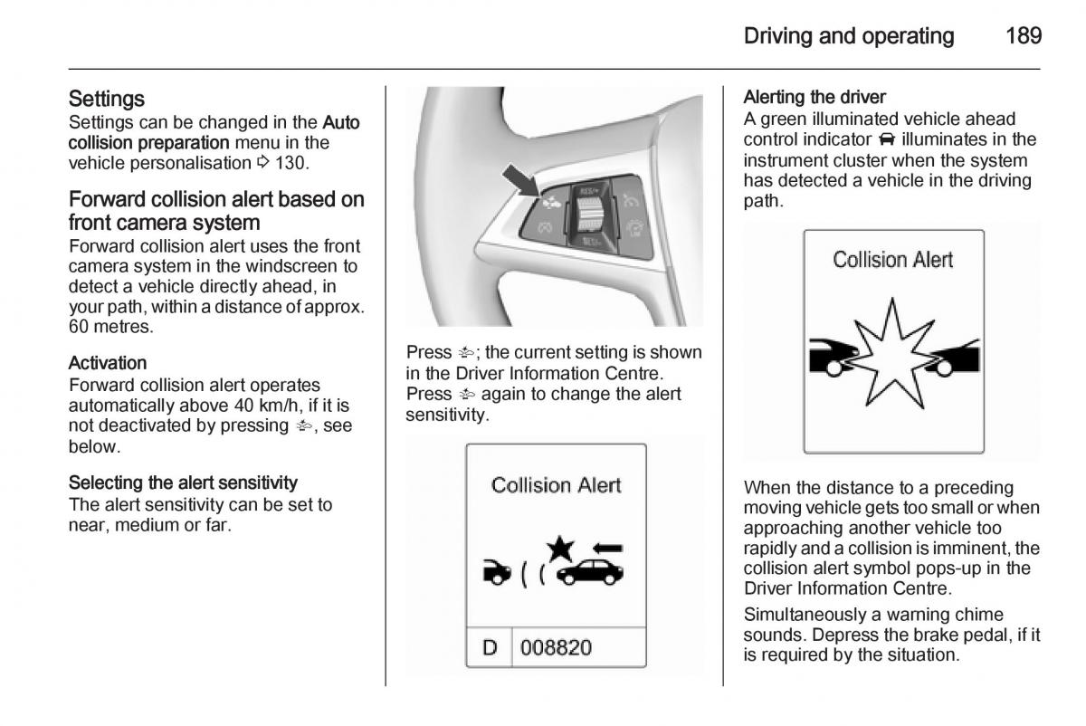 Opel Zafira C Tourer owners manual / page 191