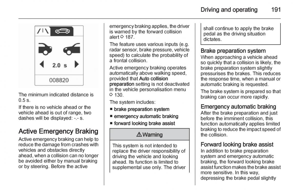 Opel Zafira C Tourer owners manual / page 193