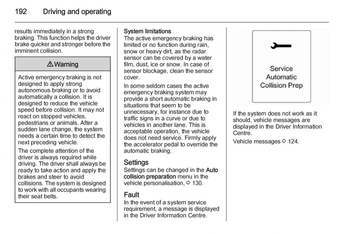 Opel Zafira C Tourer owners manual / page 194