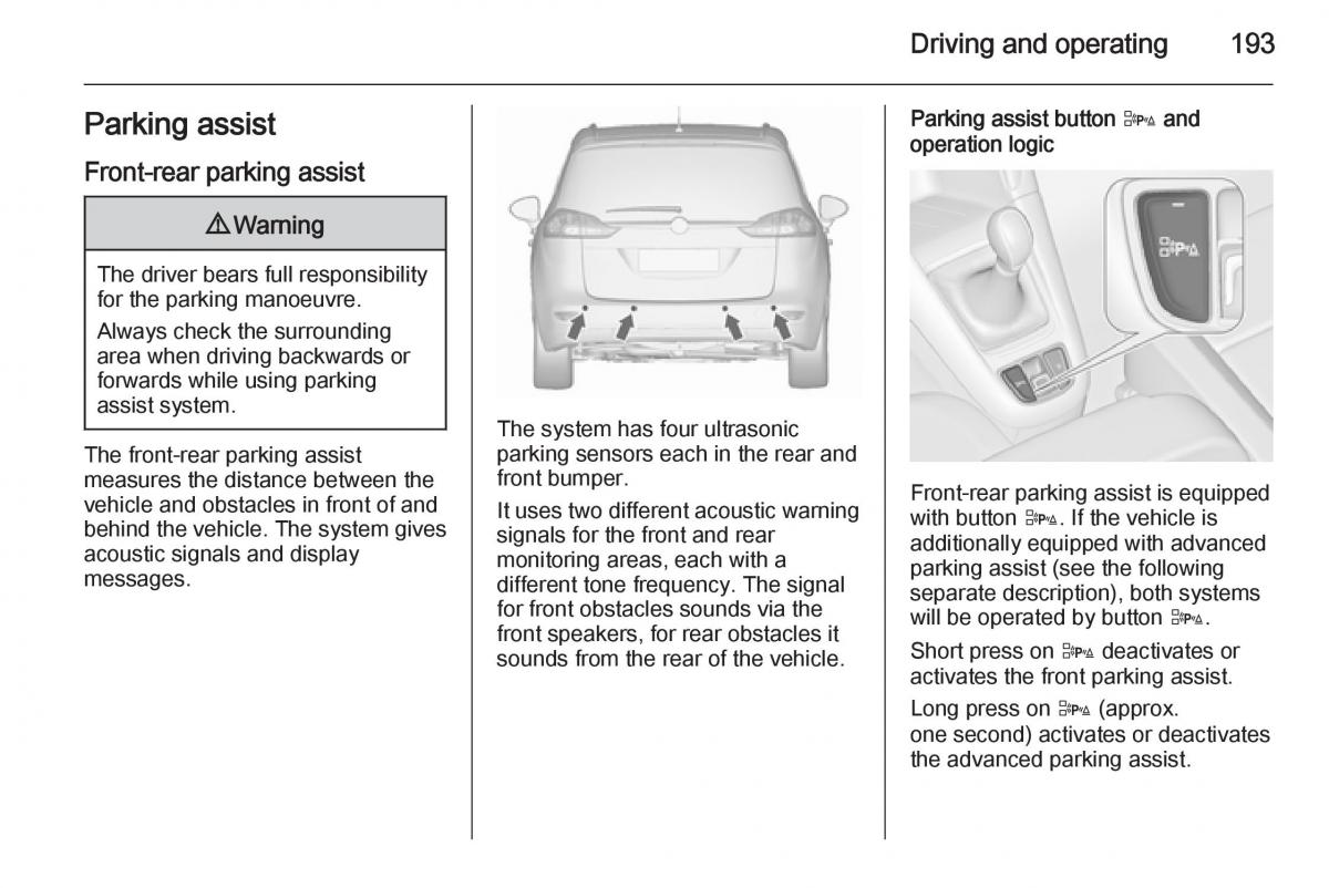 Opel Zafira C Tourer owners manual / page 195