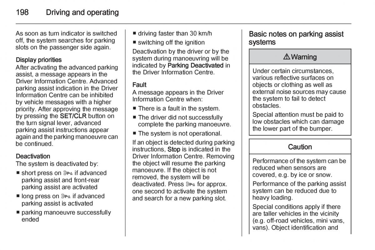 Opel Zafira C Tourer owners manual / page 200