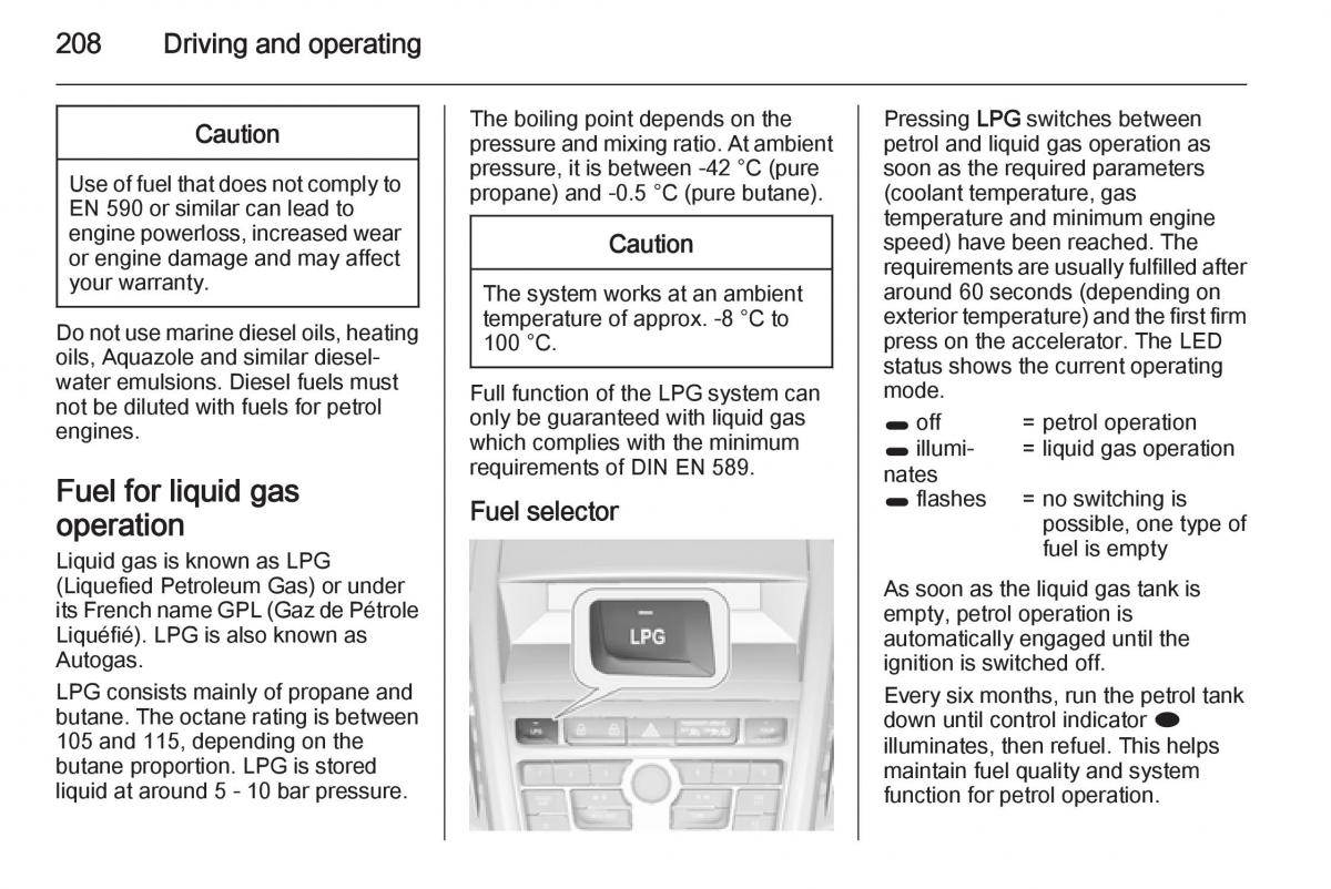 Opel Zafira C Tourer owners manual / page 210