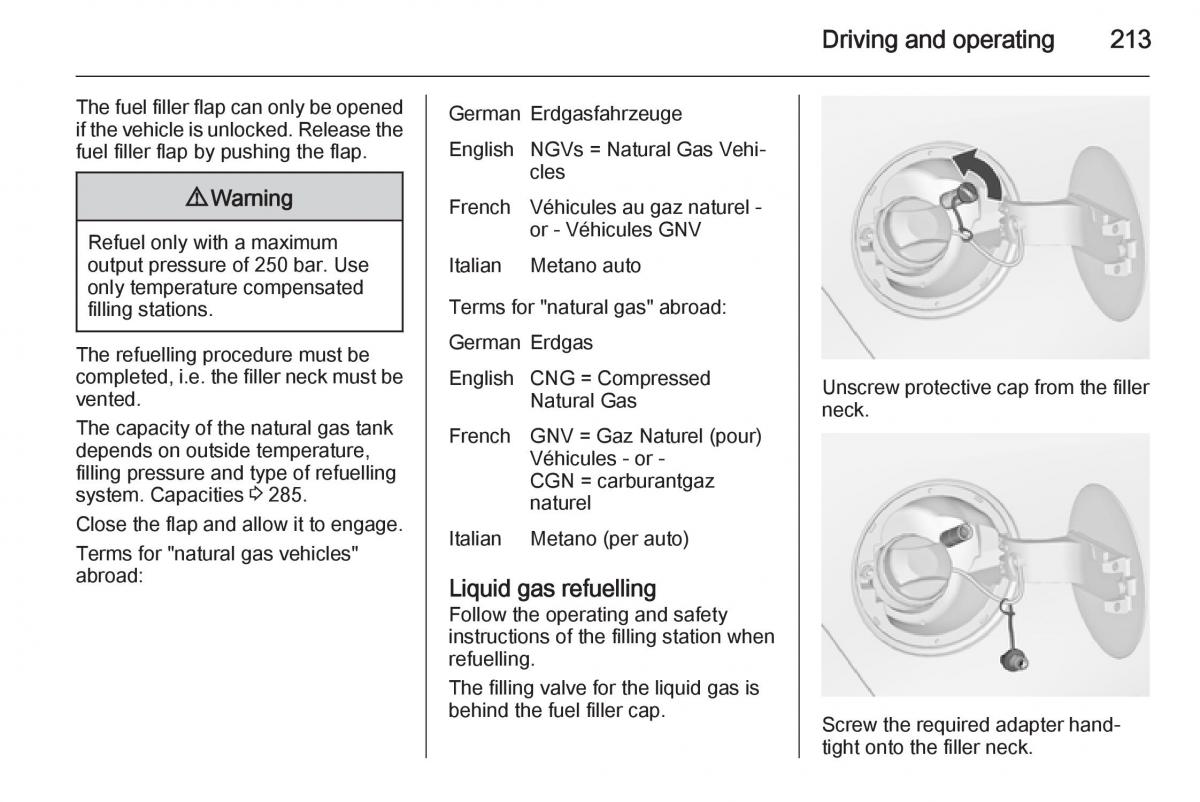 Opel Zafira C Tourer owners manual / page 215