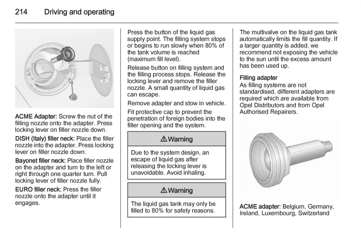 Opel Zafira C Tourer owners manual / page 216