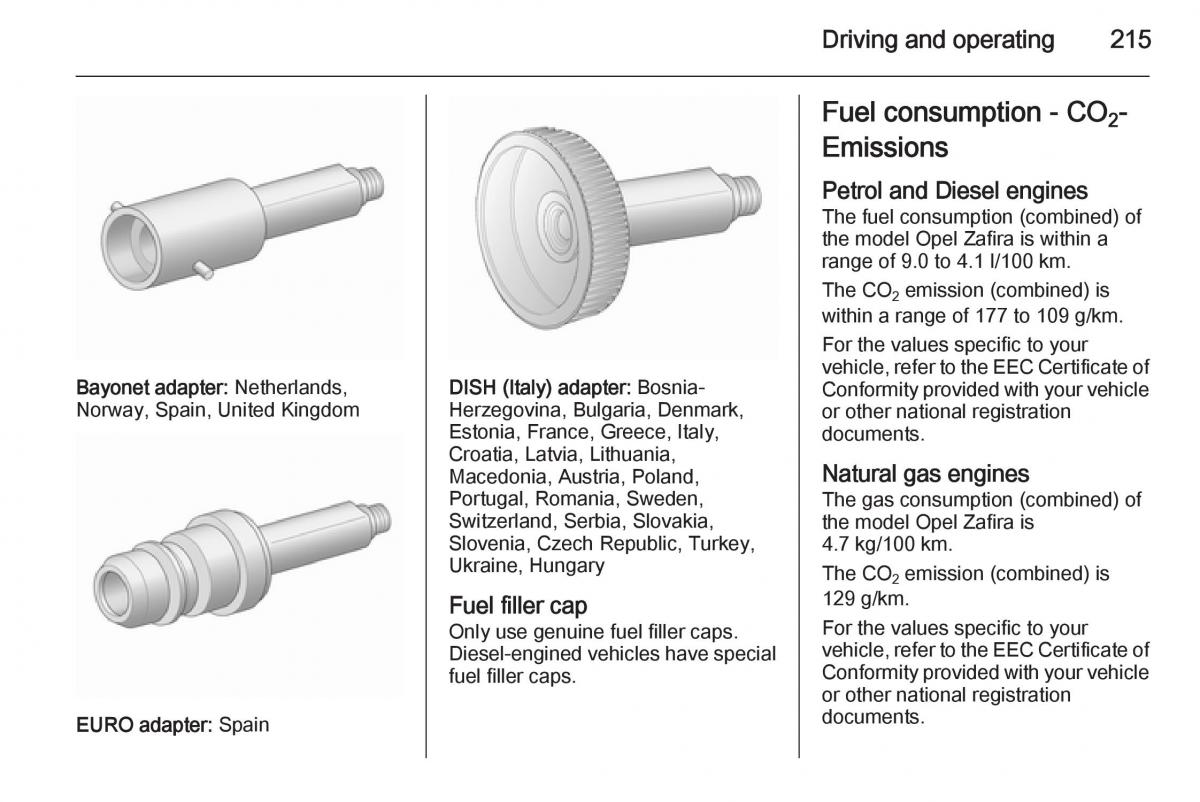 Opel Zafira C Tourer owners manual / page 217