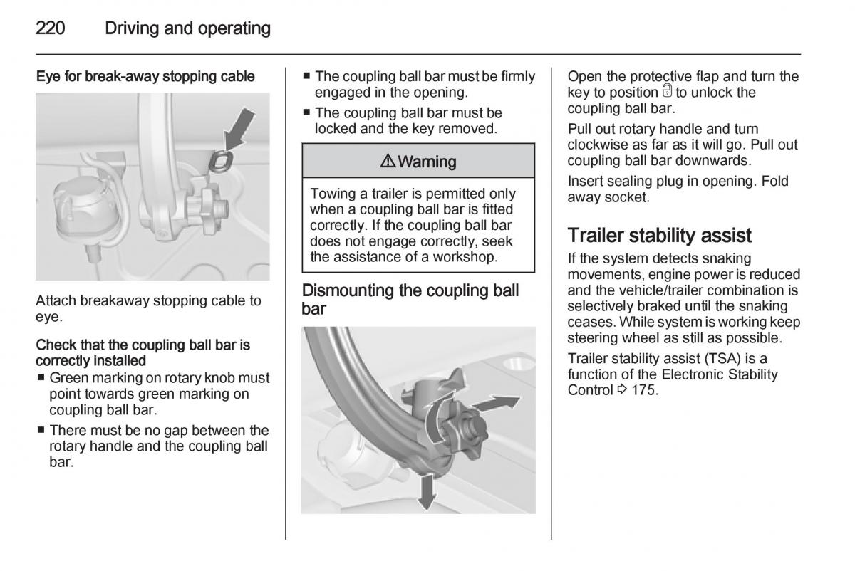 Opel Zafira C Tourer owners manual / page 222