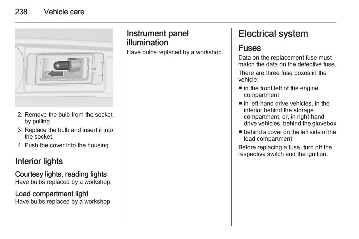 Opel Zafira C Tourer owners manual / page 240