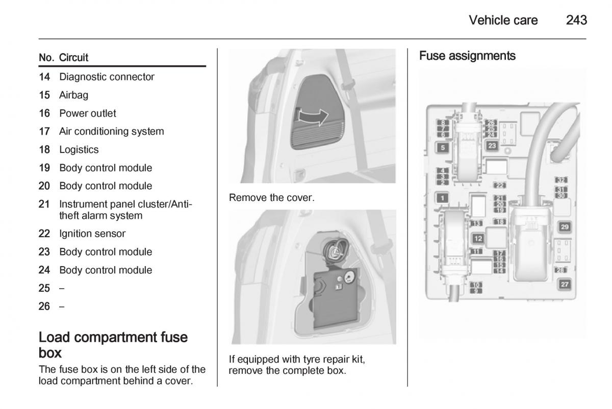 Opel Zafira C Tourer owners manual / page 245