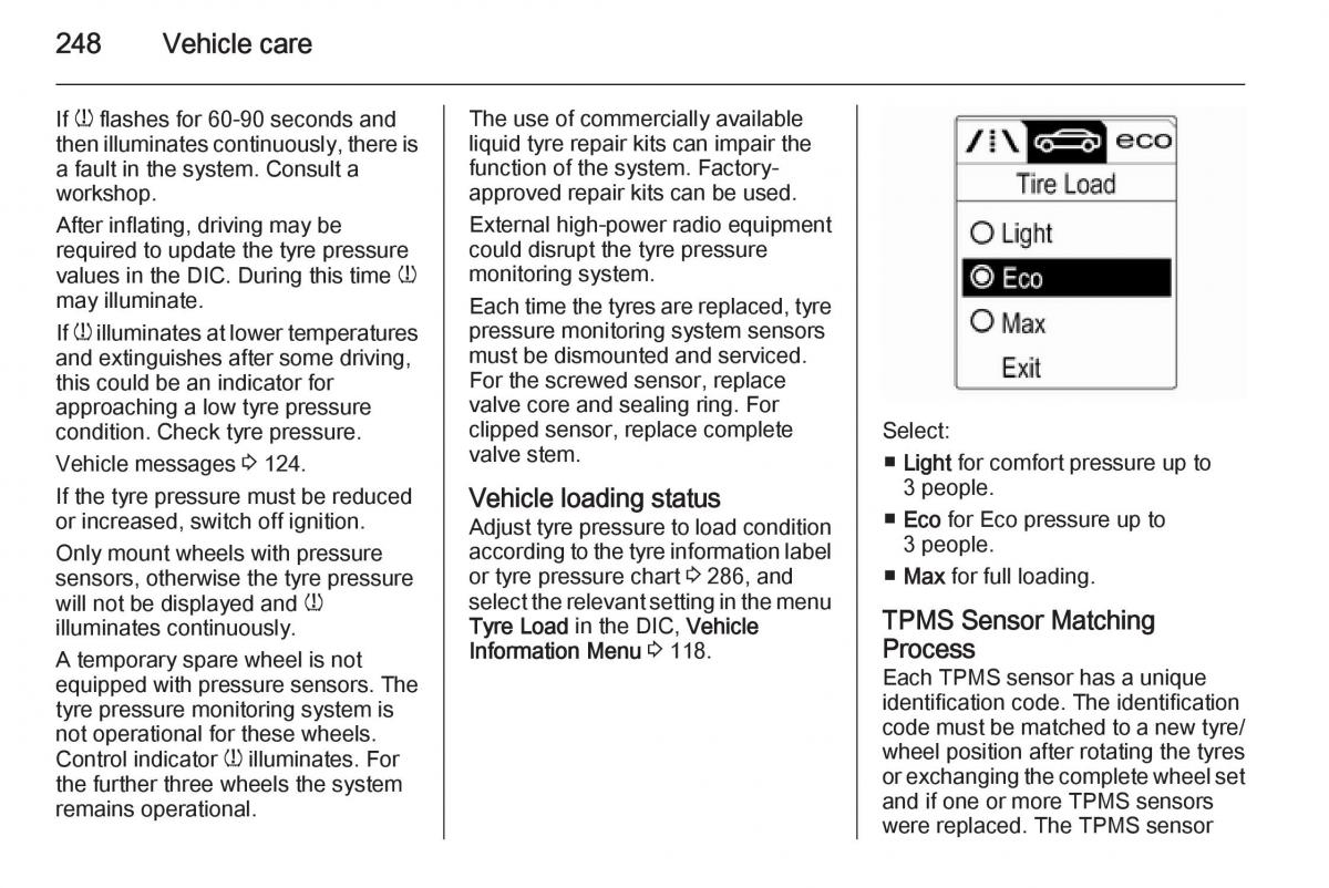 Opel Zafira C Tourer owners manual / page 250