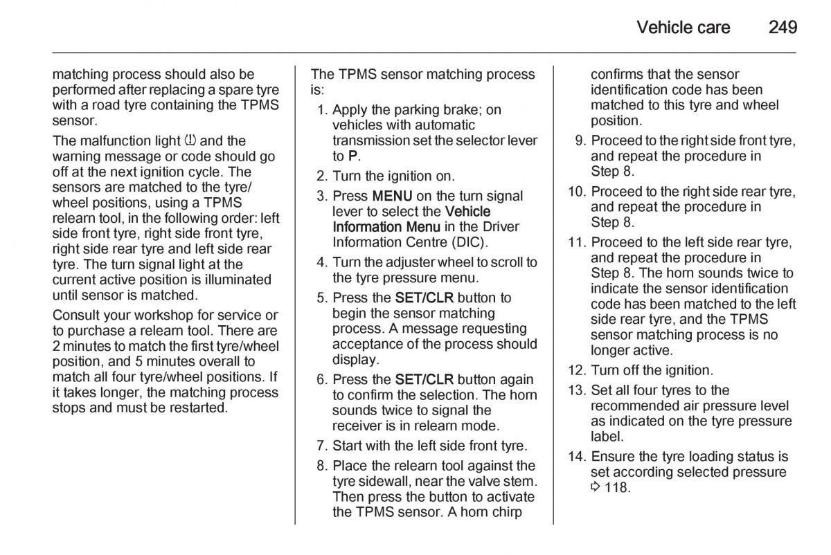 Opel Zafira C Tourer owners manual / page 251