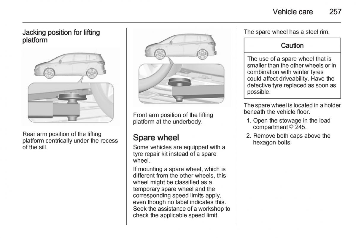 Opel Zafira C Tourer owners manual / page 259