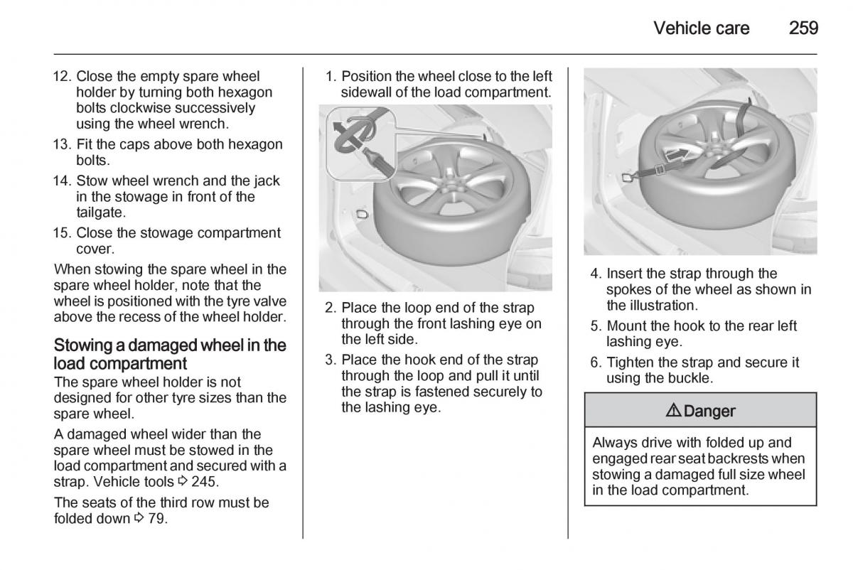 Opel Zafira C Tourer owners manual / page 261