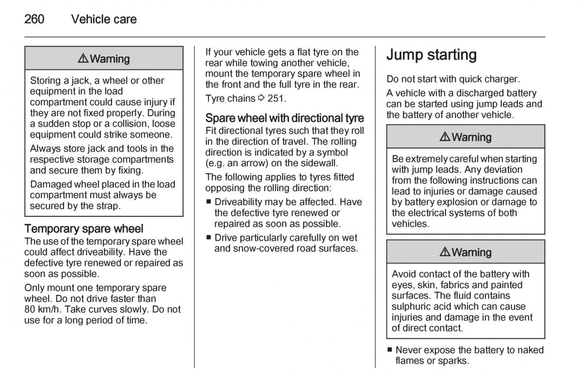 Opel Zafira C Tourer owners manual / page 262