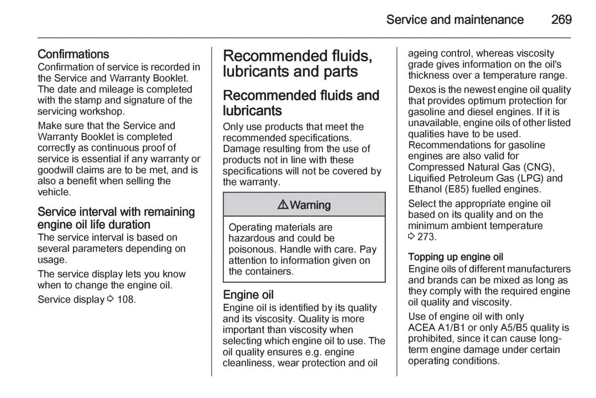 Opel Zafira C Tourer owners manual / page 271