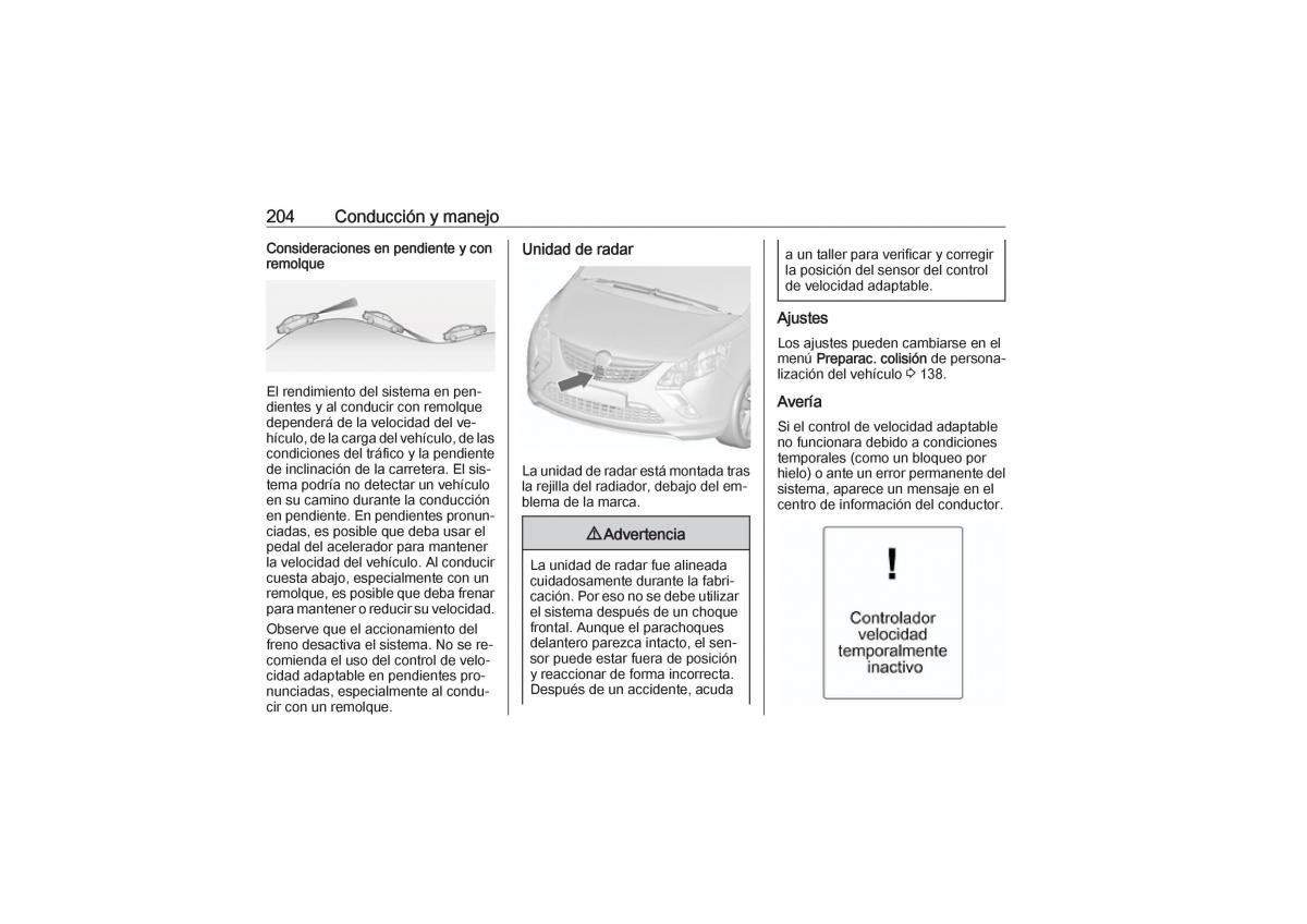 Opel Zafira C Tourer manual del propietario / page 206