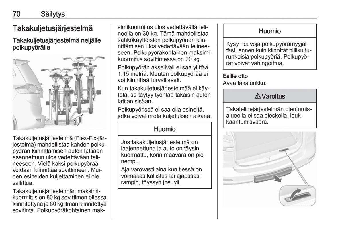 Opel Zafira C Tourer omistajan kasikirja / page 72