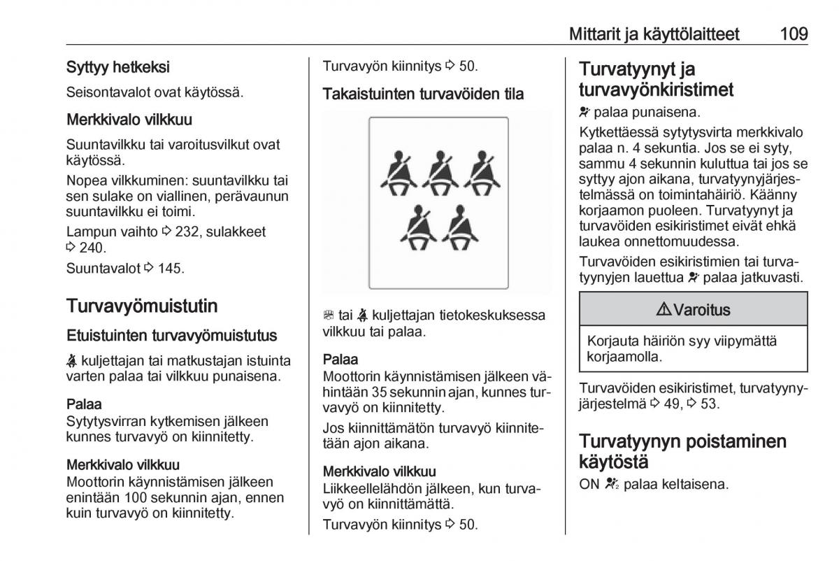 Opel Zafira C Tourer omistajan kasikirja / page 111