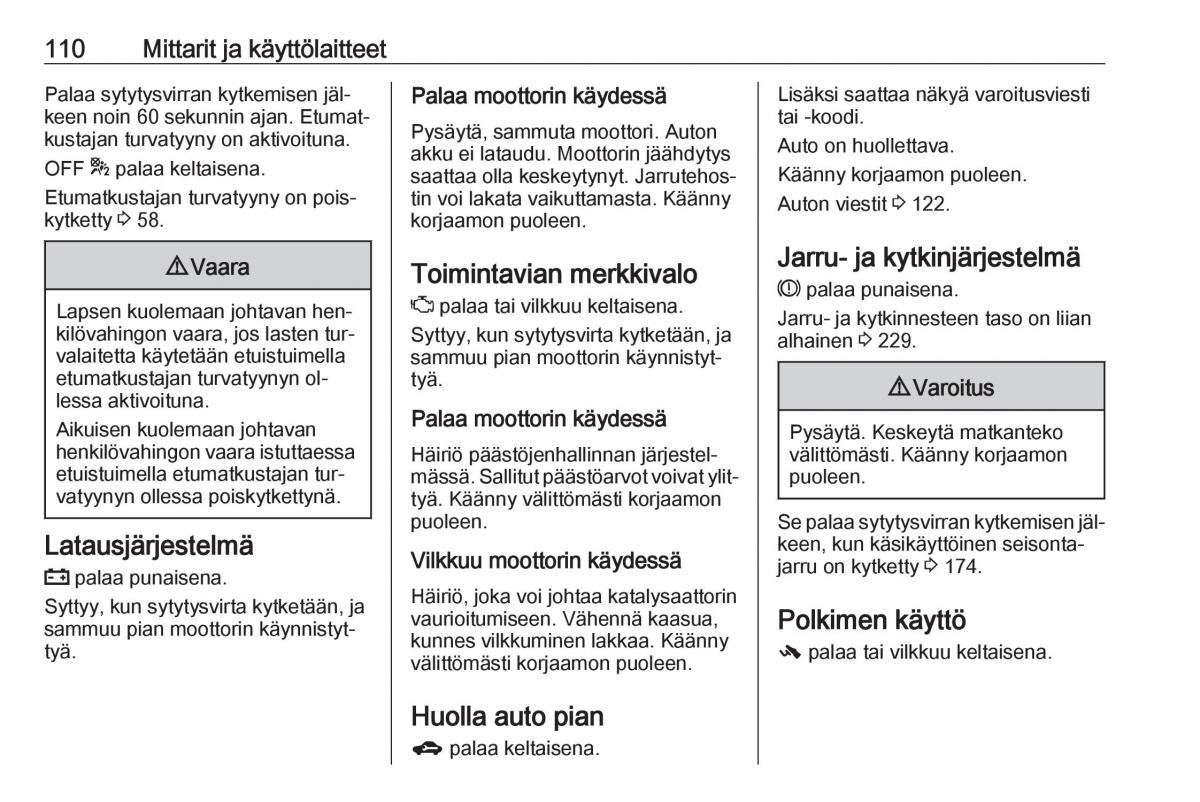 Opel Zafira C Tourer omistajan kasikirja / page 112