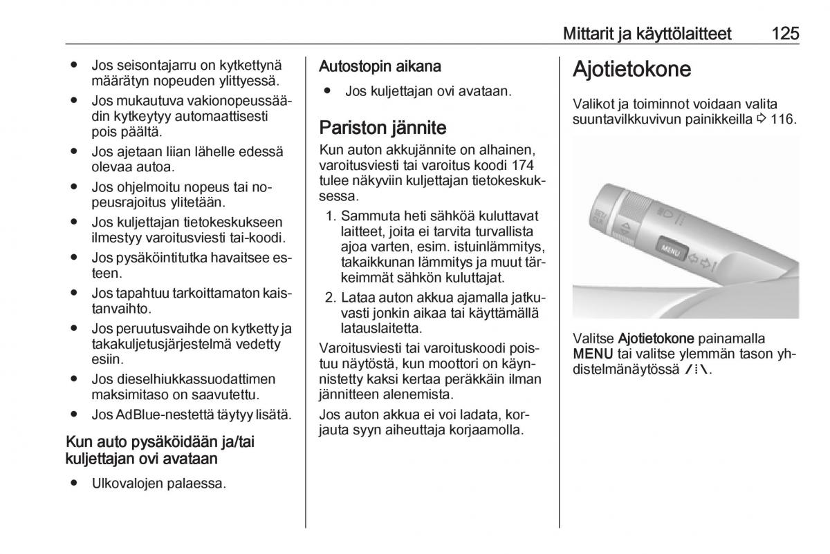 Opel Zafira C Tourer omistajan kasikirja / page 127