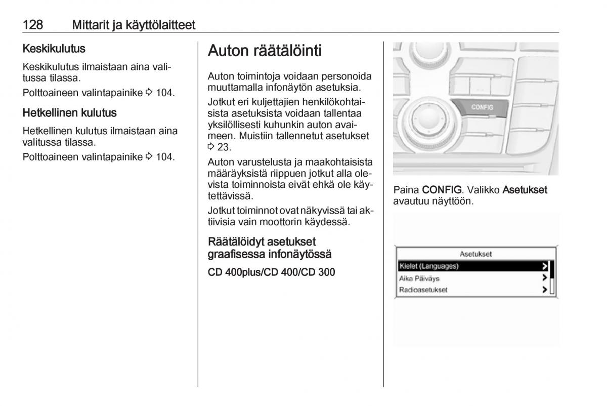 Opel Zafira C Tourer omistajan kasikirja / page 130