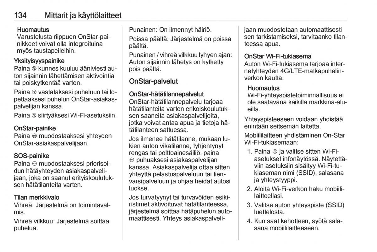 Opel Zafira C Tourer omistajan kasikirja / page 136