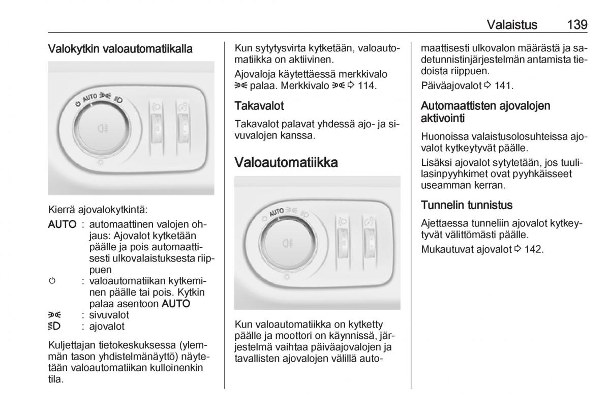 Opel Zafira C Tourer omistajan kasikirja / page 141