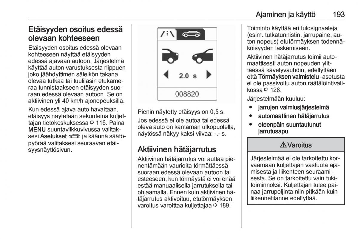 Opel Zafira C Tourer omistajan kasikirja / page 195