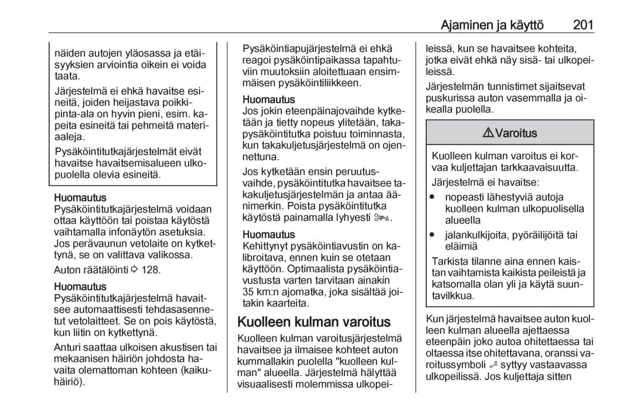 Opel Zafira C Tourer omistajan kasikirja / page 203