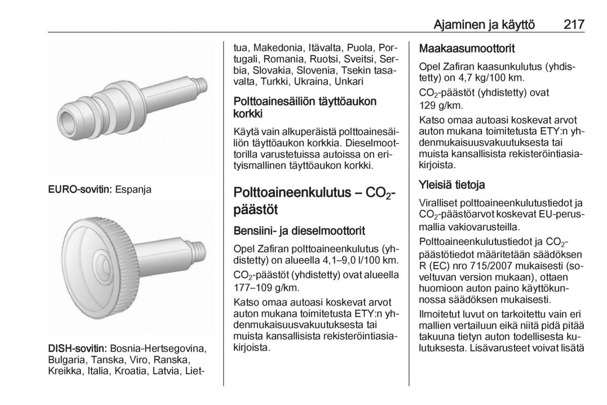 Opel Zafira C Tourer omistajan kasikirja / page 219