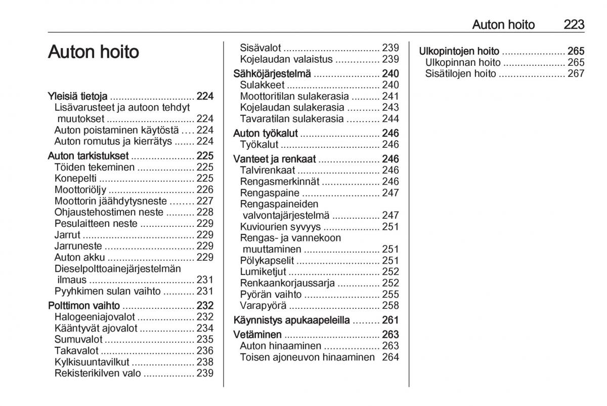 Opel Zafira C Tourer omistajan kasikirja / page 225