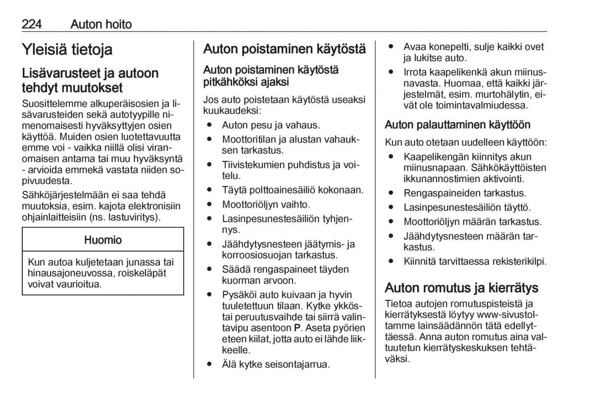 Opel Zafira C Tourer omistajan kasikirja / page 226