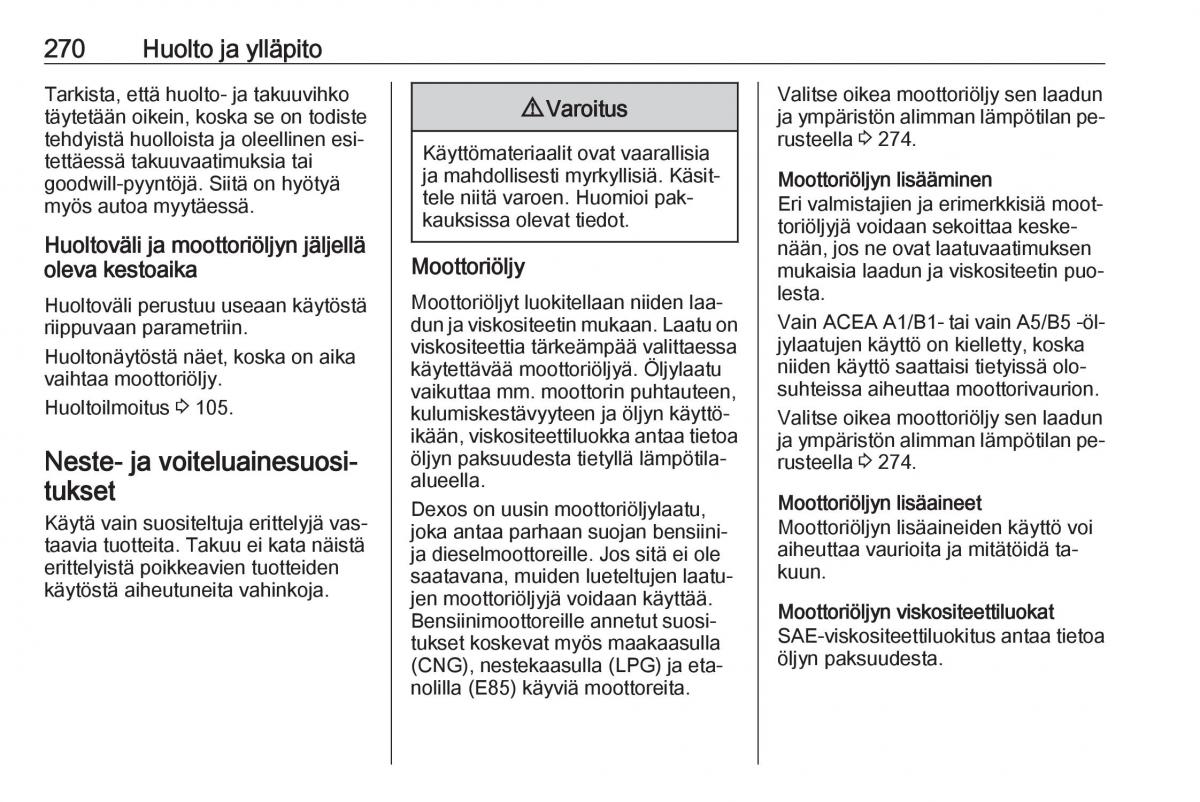 Opel Zafira C Tourer omistajan kasikirja / page 272