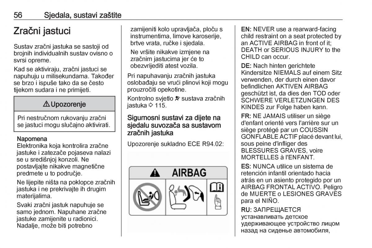 Opel Zafira C Tourer vlasnicko uputstvo / page 58