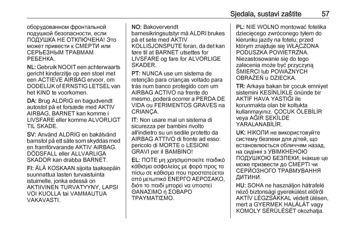 Opel Zafira C Tourer vlasnicko uputstvo / page 59