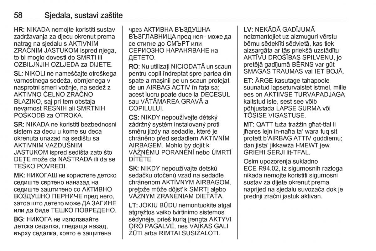 Opel Zafira C Tourer vlasnicko uputstvo / page 60