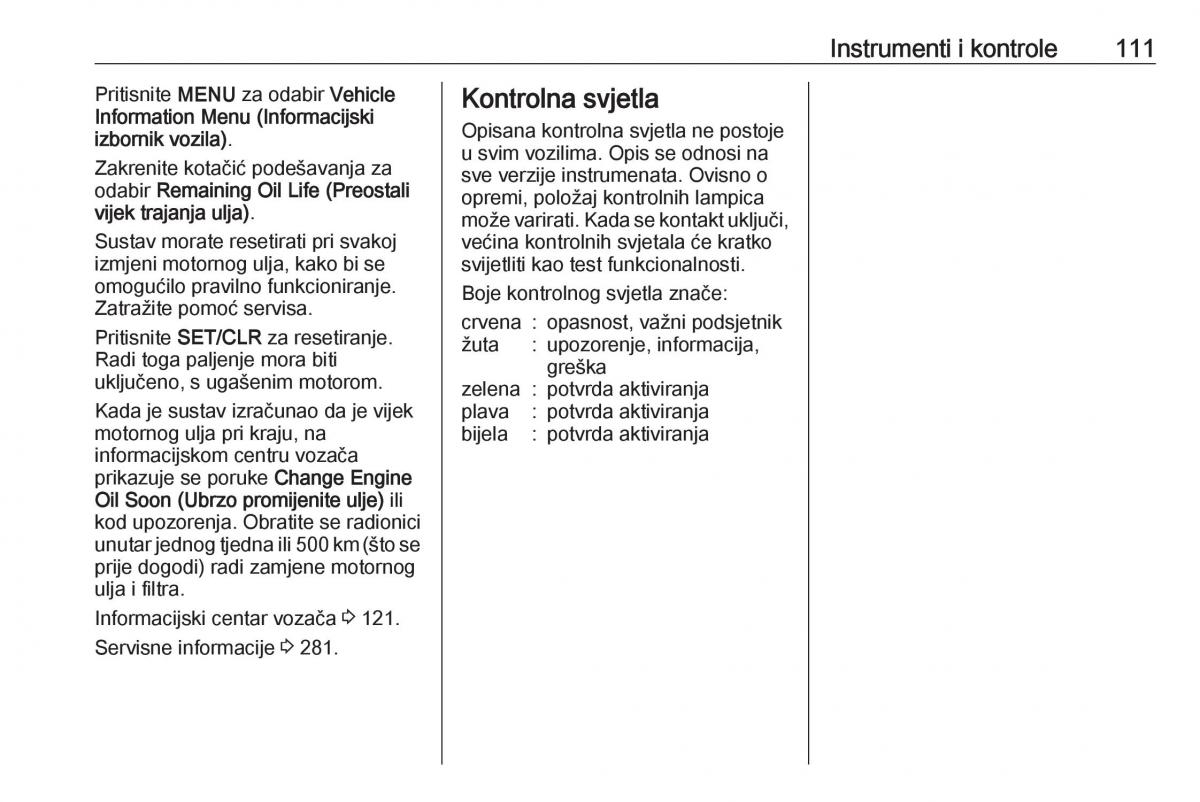 Opel Zafira C Tourer vlasnicko uputstvo / page 113