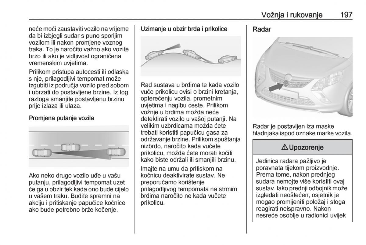 Opel Zafira C Tourer vlasnicko uputstvo / page 199