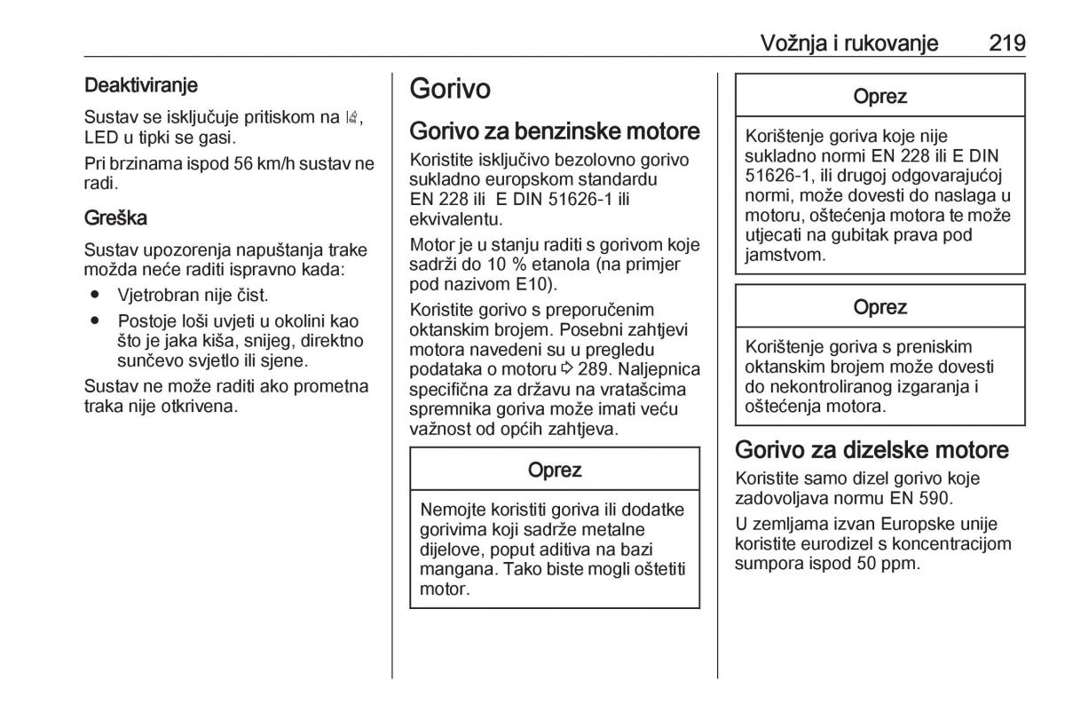 Opel Zafira C Tourer vlasnicko uputstvo / page 221