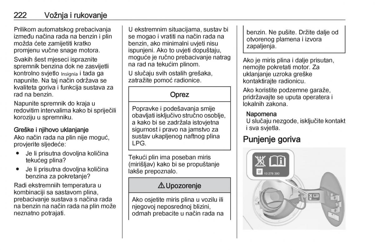 Opel Zafira C Tourer vlasnicko uputstvo / page 224