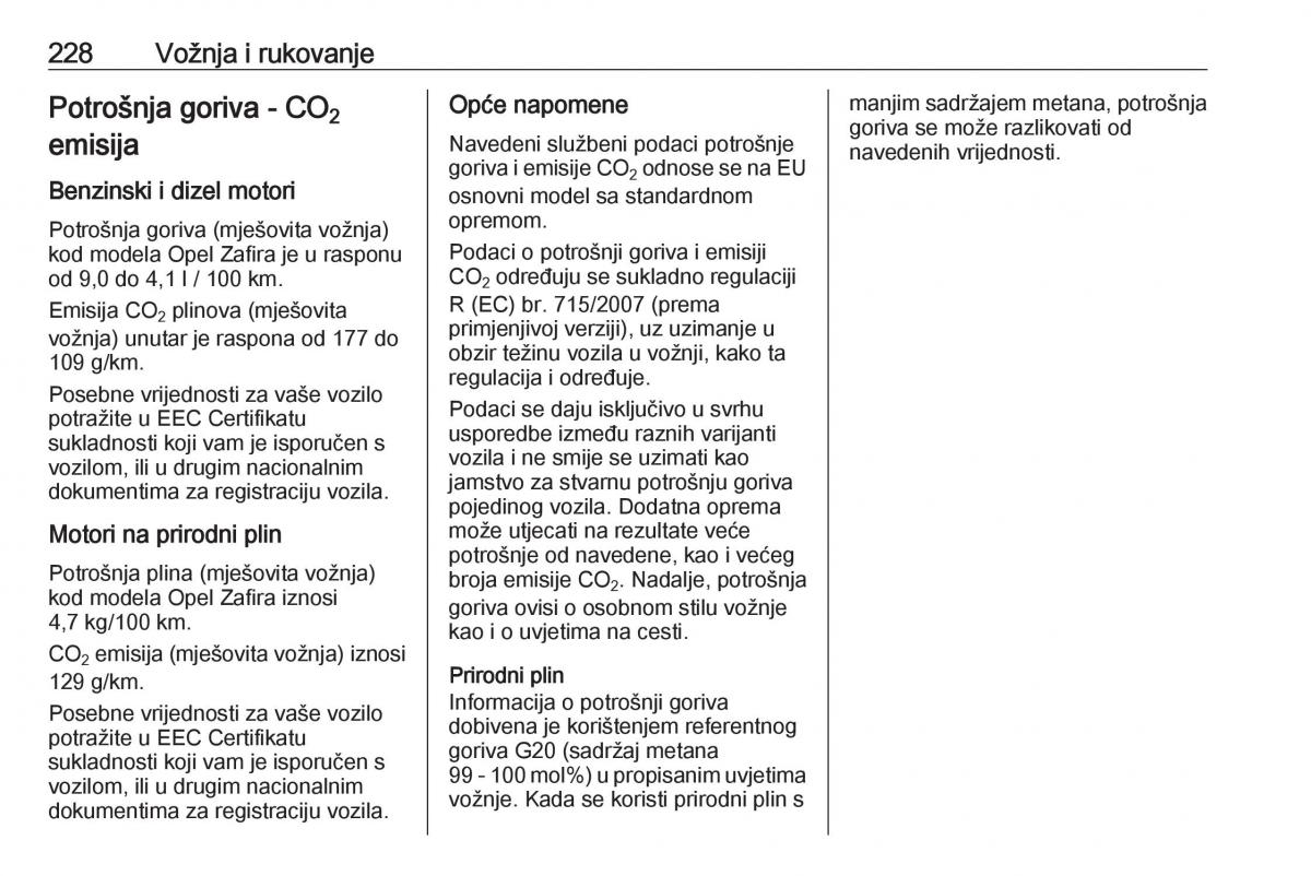 Opel Zafira C Tourer vlasnicko uputstvo / page 230