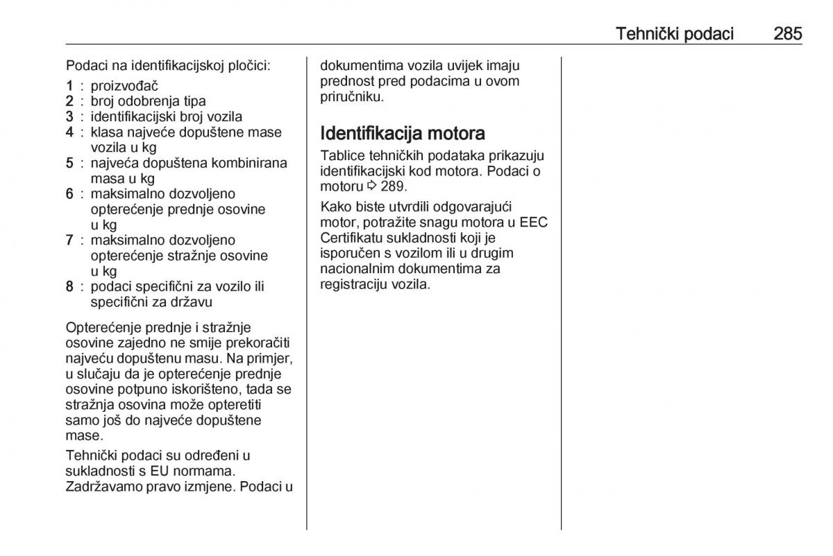 Opel Zafira C Tourer vlasnicko uputstvo / page 287