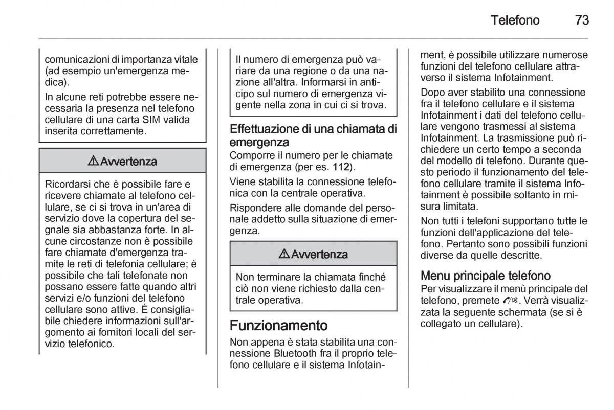 Opel Zafira C Tourer manuale del proprietario / page 73