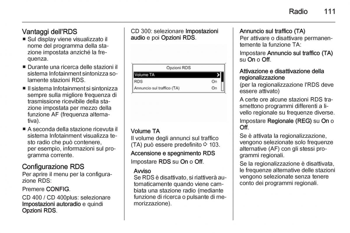 Opel Zafira C Tourer manuale del proprietario / page 111