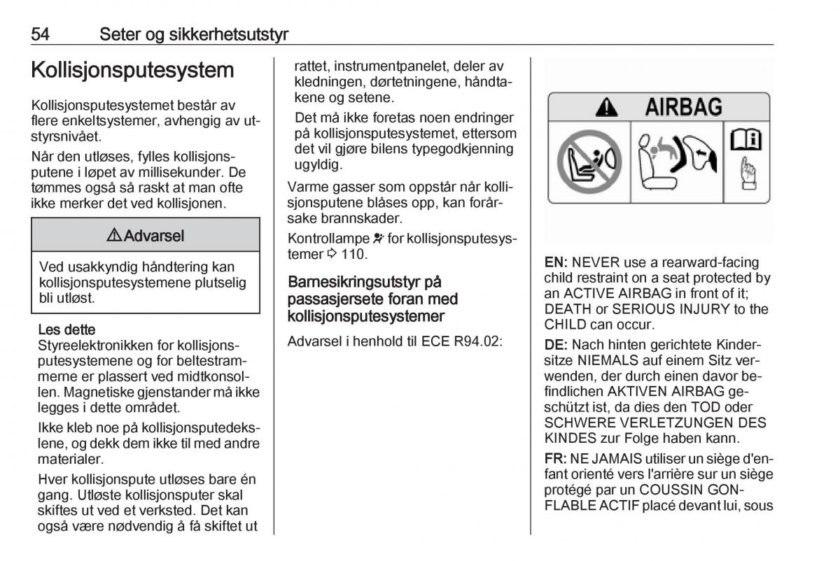 manual  Opel Zafira C Tourer bruksanvisningen / page 56
